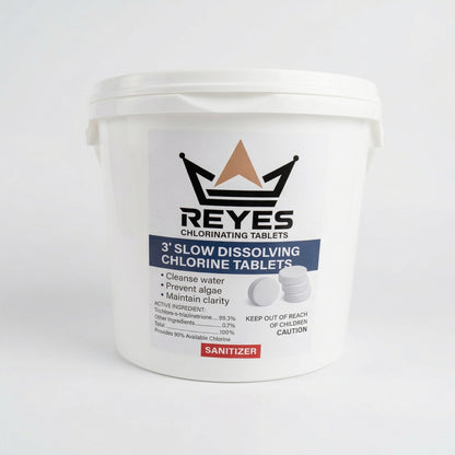Reyes 3-inch slow dissolving chlorine tablets 10 lb bucket for residential and commercial swimming pools