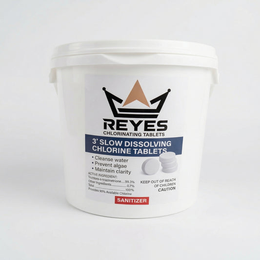 Reyes 3-inch slow dissolving chlorine tablets 10 lb bucket for residential and commercial swimming pools